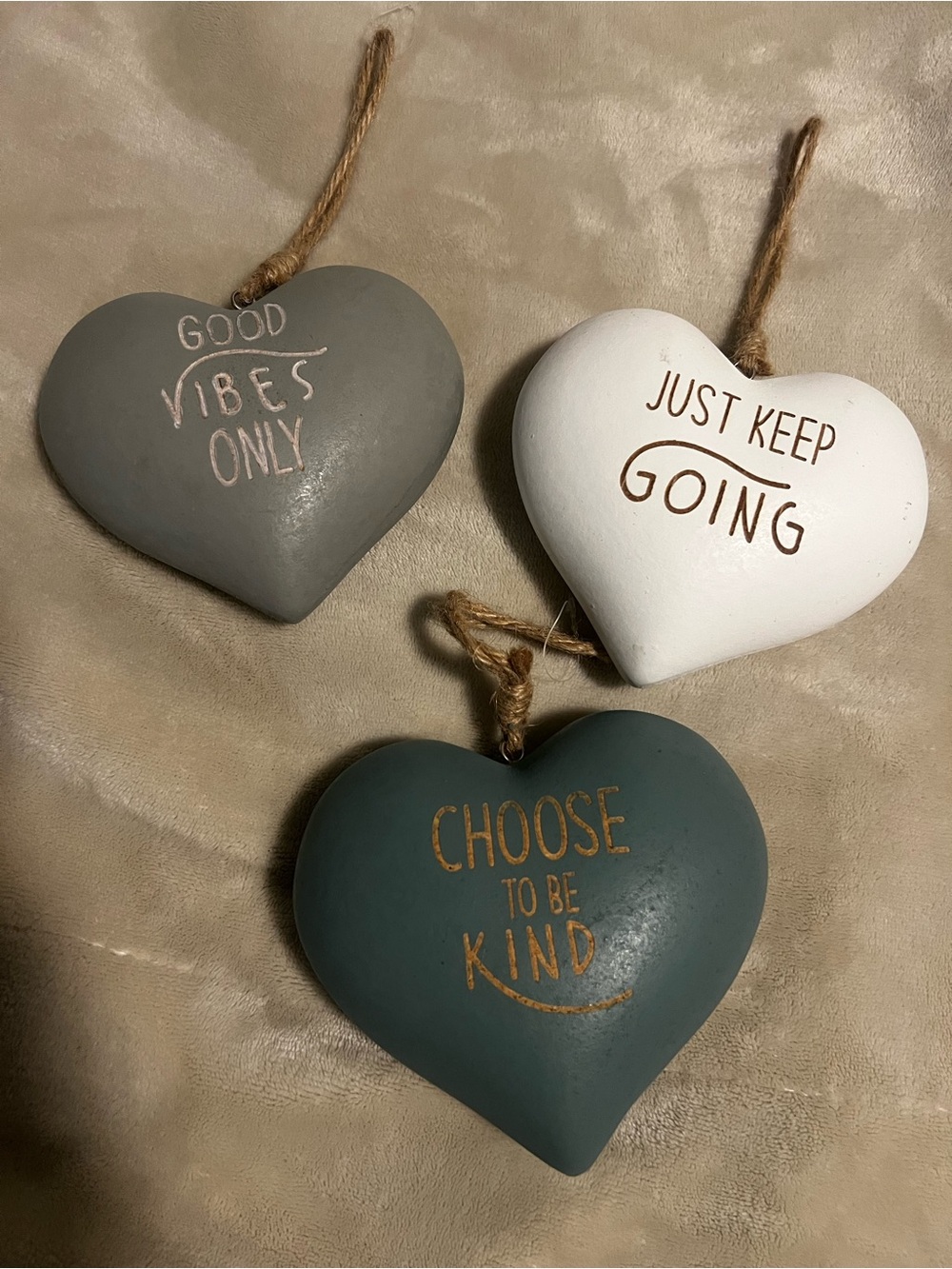 Inspirational Hanging Heart Trio - Gray, White, Teal